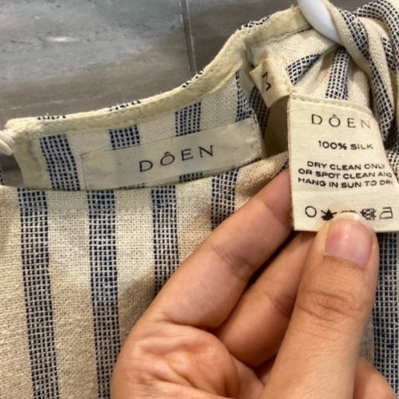 Doen Striped Wrap Cream and blue Midi Dress - Picture 6 of 12